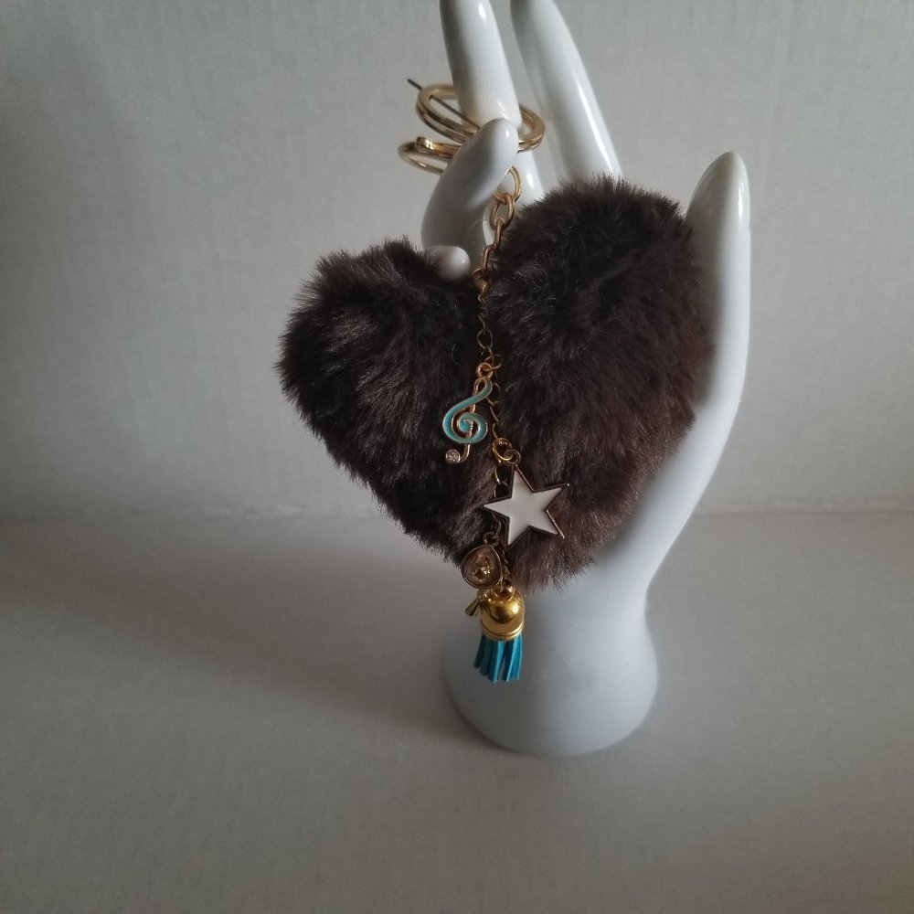 Heart Pom Pom Keychain with Charms